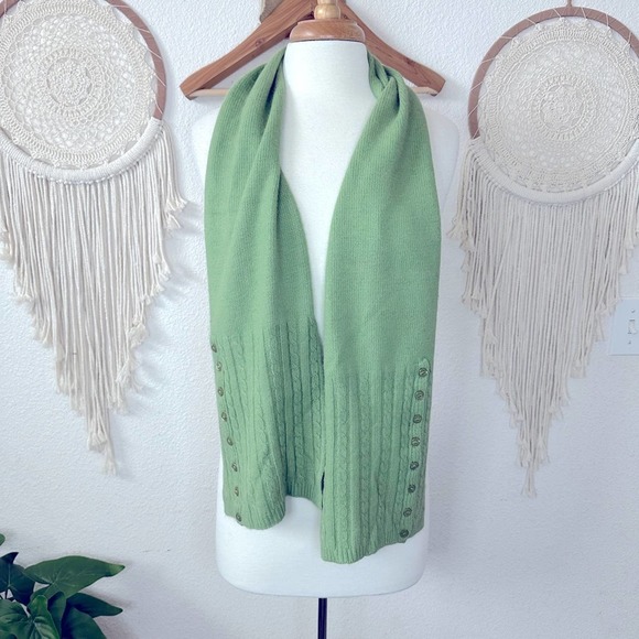 Lauren Ralph Lauren moss green button detail rabbit hair blend scarf